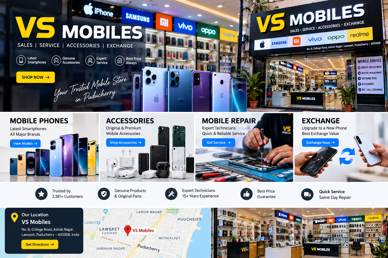 VS Mobiles mobile phone shop in Lawspet, Puducherry