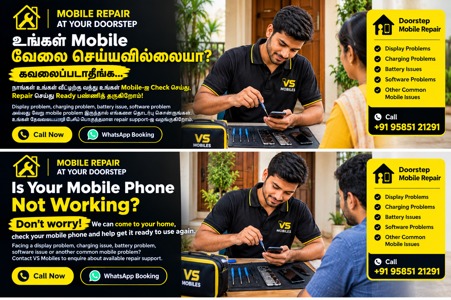 Mobile phone technician providing doorstep repair service